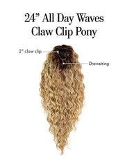 24in All Day Waves Claw Clip Pony | Synthetic Hair Partial Wigs (Drawstring)